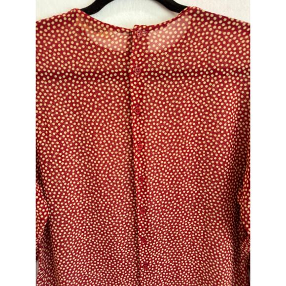 Vintage Giorgio Armani Silk Polka Dot Blouse Red White Sheer Button Back Italy - Picture 4 of 5